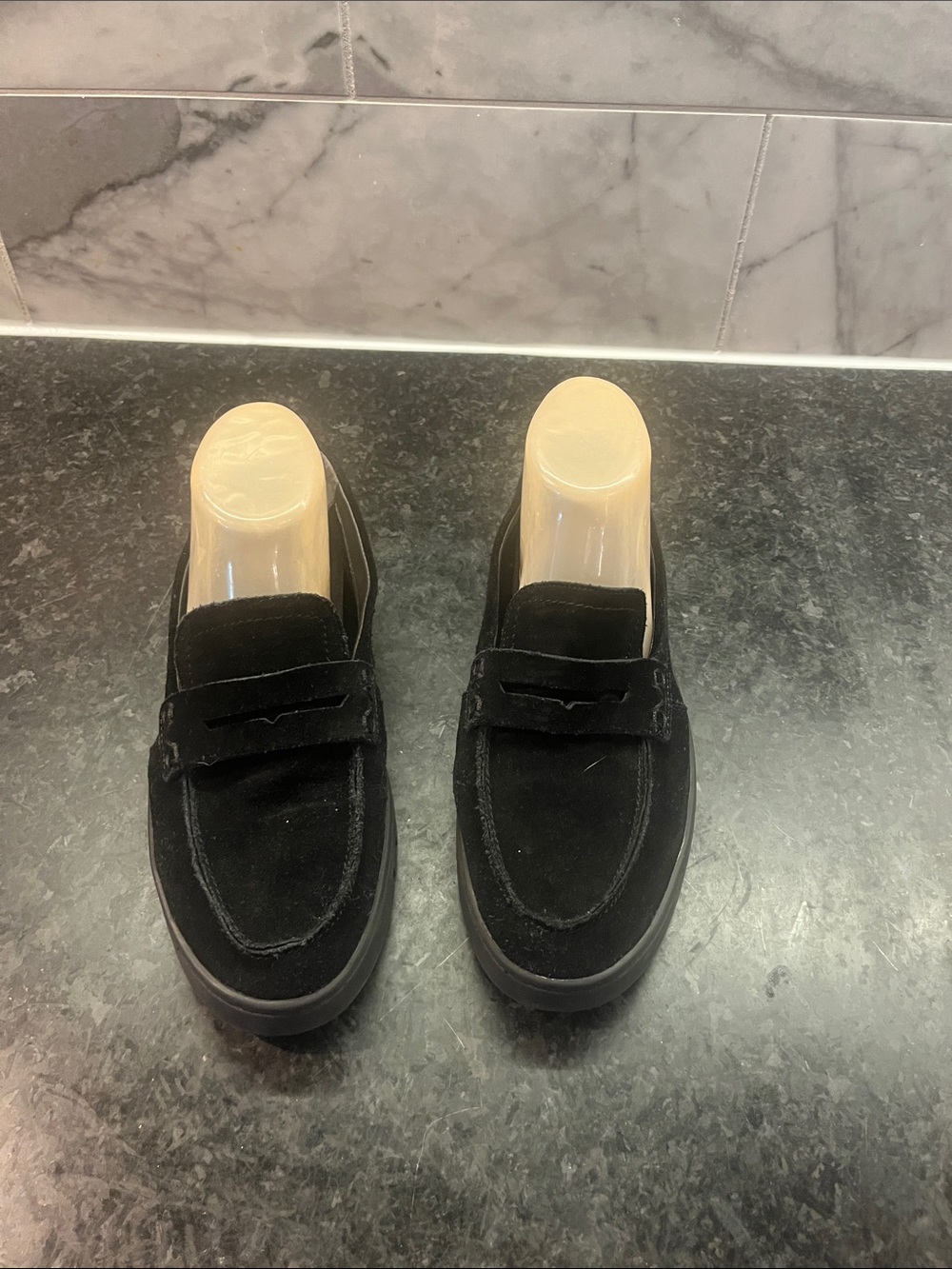 Black Vionic Suede Penny Loafers